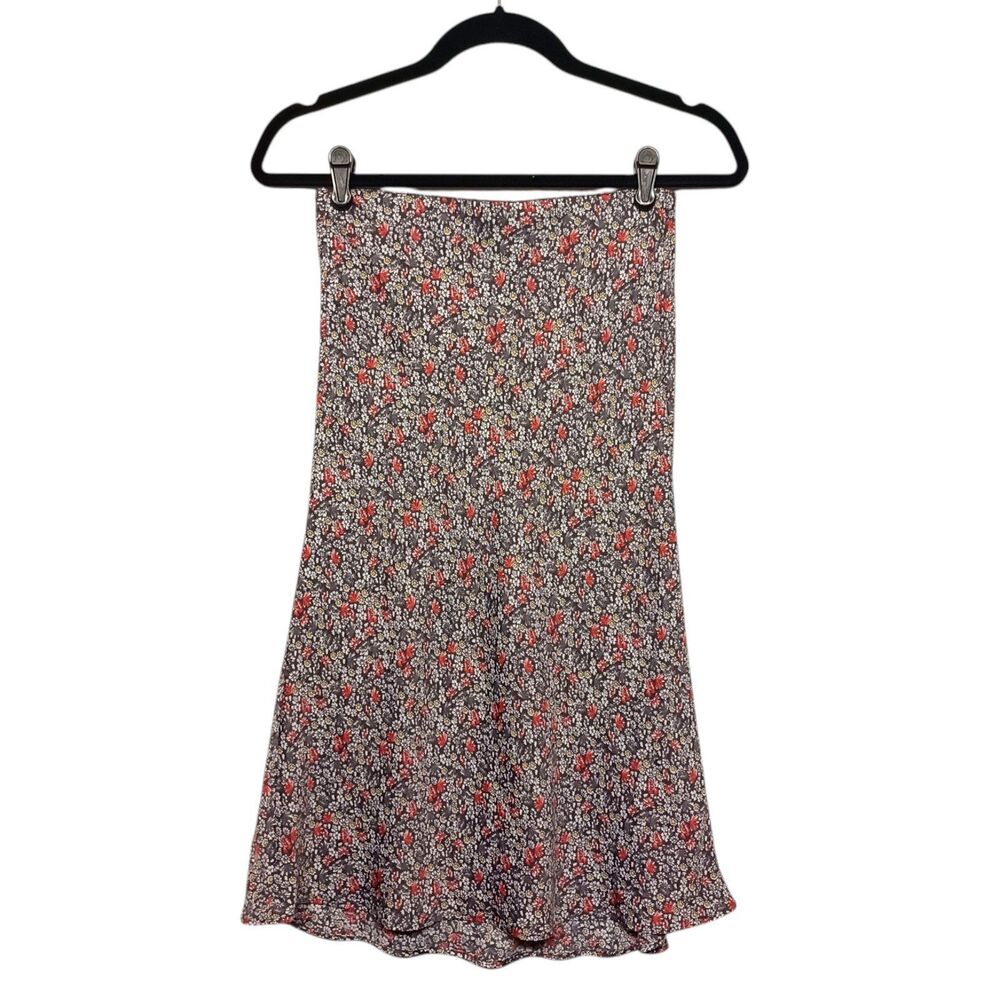 Ann Taylor LOFT Skirt XXSP Colorful Floral Print Gray Midi Slip Pull On Summer
